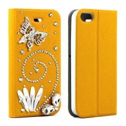 Apple iPhone 5/5S Crystal Diamond Flip Wallet Case (Yellow)